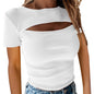 Sexy chest hollow short sleeved ribbed top for women's fashion sexy T-shirt