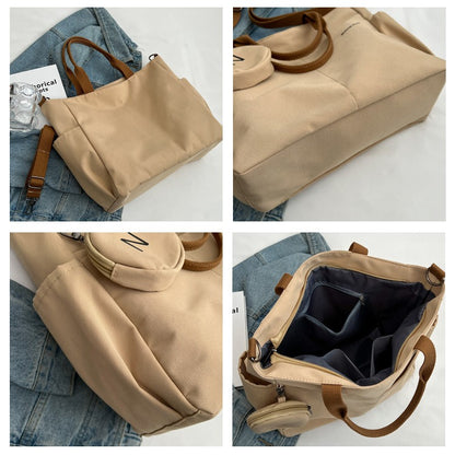 Large capacity multi-pocket tote hand-held canvas bag zipper commuter student book one-shoulder messenger class computer bag