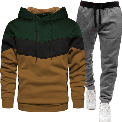 Dreifarbiger Hoodie-Sportanzug für Herren, modisch und lässig, Frühlings- und Herbstspleiß-Kapuzenoberteil, lange Hosen, zweiteiliges Set