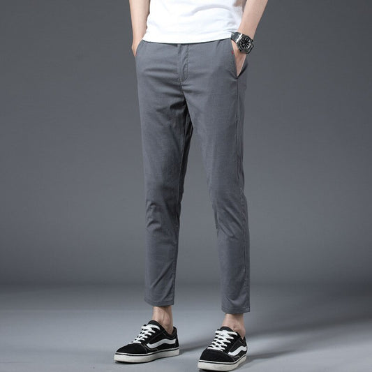 New Men's Slim Fit Summer Thin Cotton Ankle-Length Pants men Fashion Leisure Versatile Joggers Black Trousers Male luxury brand