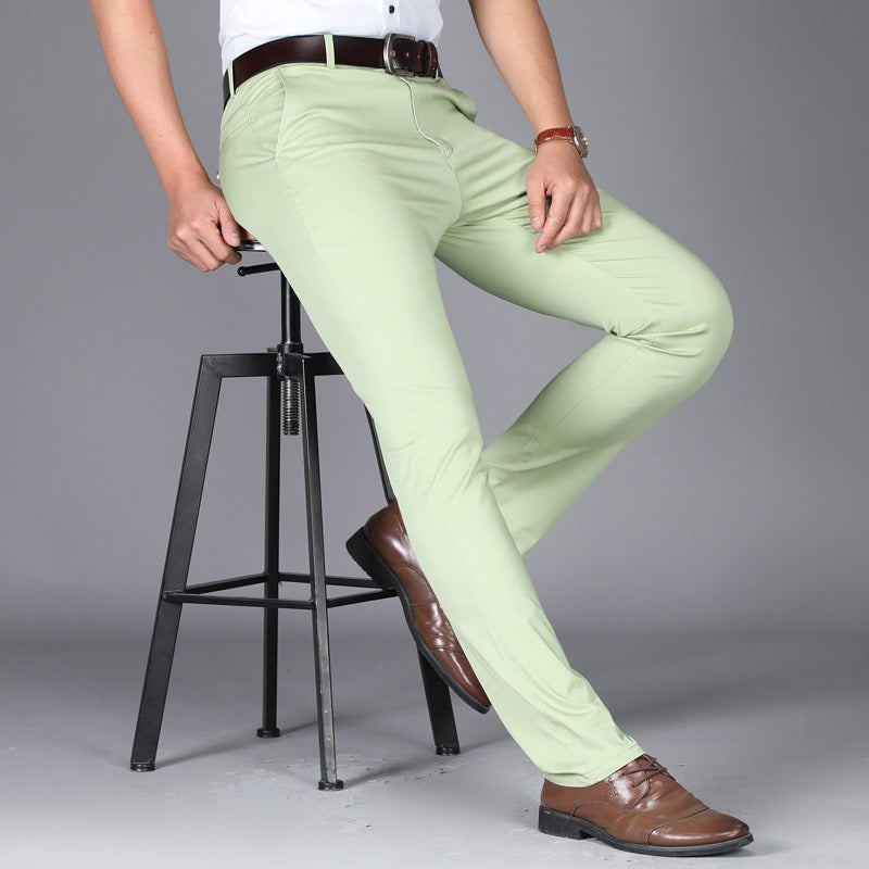 Men's casual pants fashionable stretch cotton slim fit straight leg long pants thin men's pants