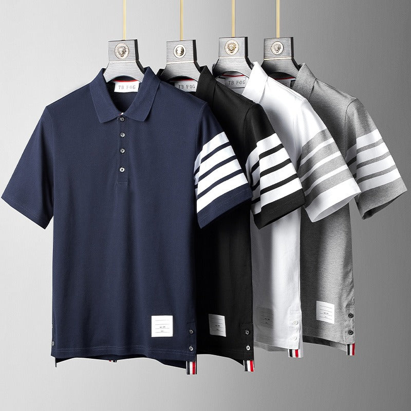 Summer Striped Cotton T Shirt Trendy Male Couple Casual Trend Paul Polo Shirt Lapel Trendy Short Sleeve