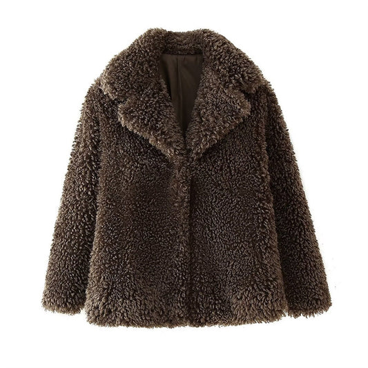 European and American style women's fashion temperament artificial fur effect coat jacket