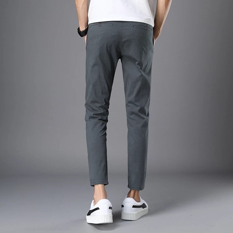 New Men's Slim Fit Summer Thin Cotton Ankle-Length Pants men Fashion Leisure Versatile Joggers Black Trousers Male luxury brand