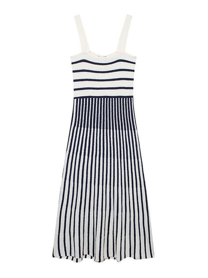 Women's Autumn Dress with Diagonal Knitted Stripes