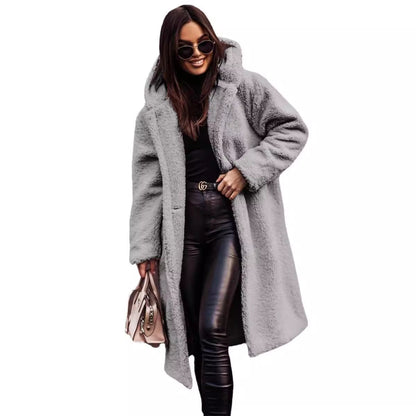 Long net color long sleeved woolen women's coat