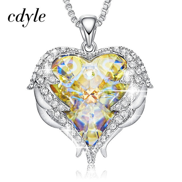 Cdyle Angel Wings Necklace Crystals from Swarovski Necklaces Fashion Jewelry For Women Heart Of Angel Mother's Day Gifts