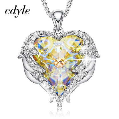 Cdyle Angel Wings Necklace Crystals from Swarovski Necklaces Fashion Jewelry For Women Heart Of Angel Mother's Day Gifts