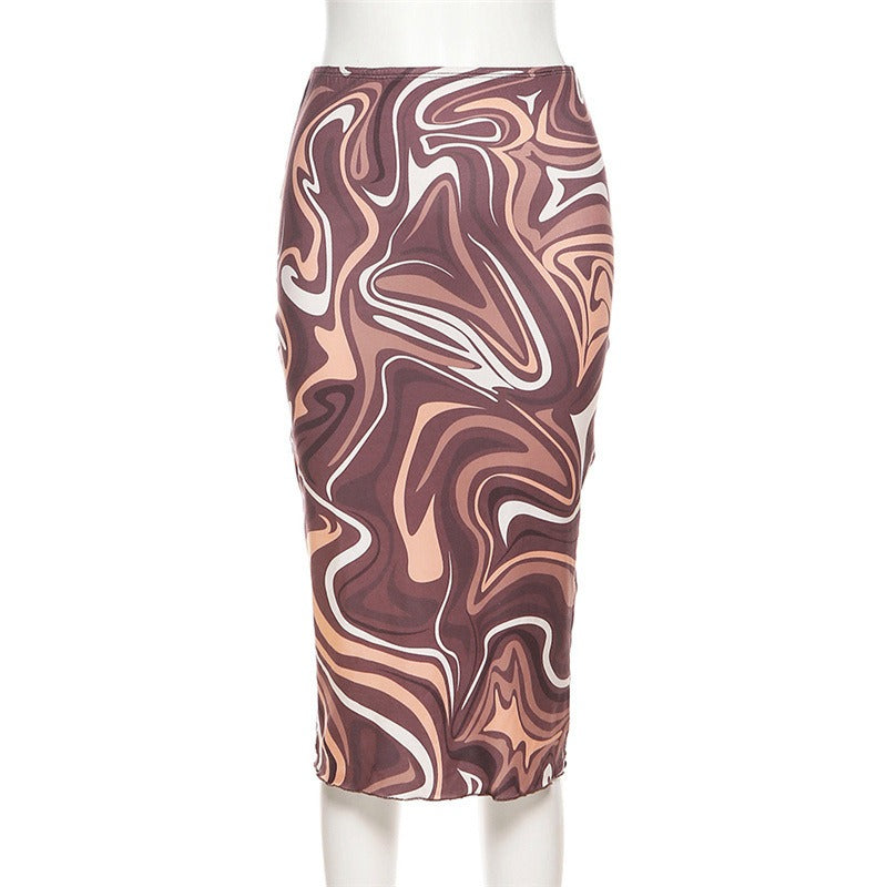 High waisted and buttocks wrapped, sexy and slim fitting, printed half skirt for women