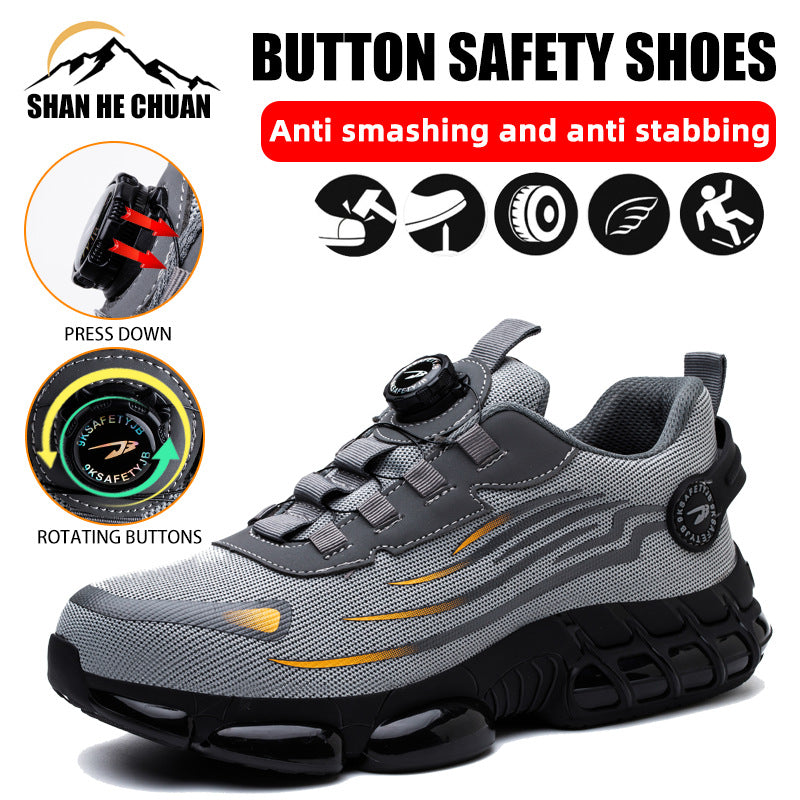 Button on/off no tie wear-resistant shoes anti smashing and anti piercing breathable and safe shoes for summer