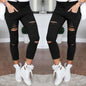 Skinny Jeans Women Denim Pants Holes Destroyed Knee Pencil Pants Casual Trousers Black White Stretch Ripped Jeans