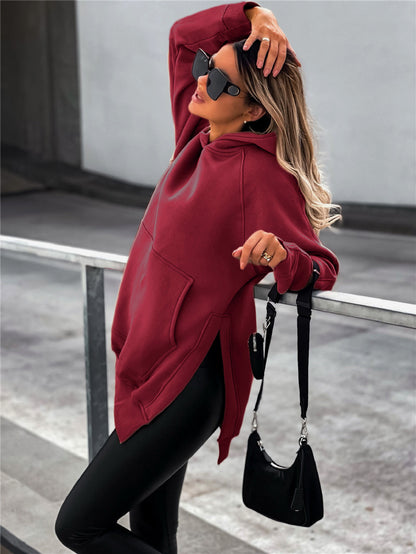 Pocket style slit pullover hoodie