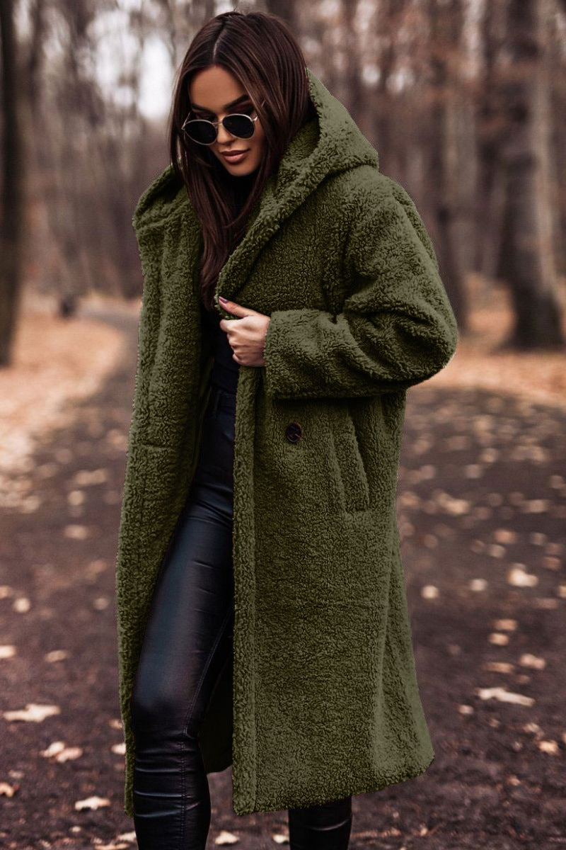 Long net color long sleeved woolen women's coat