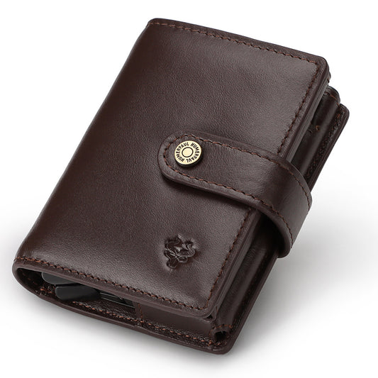 New Men's Leather Card Holder RFID Antimagnetic Short Wallet Retro Zipper Automatic Card Holder