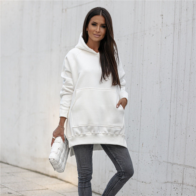 Pocket style slit pullover hoodie