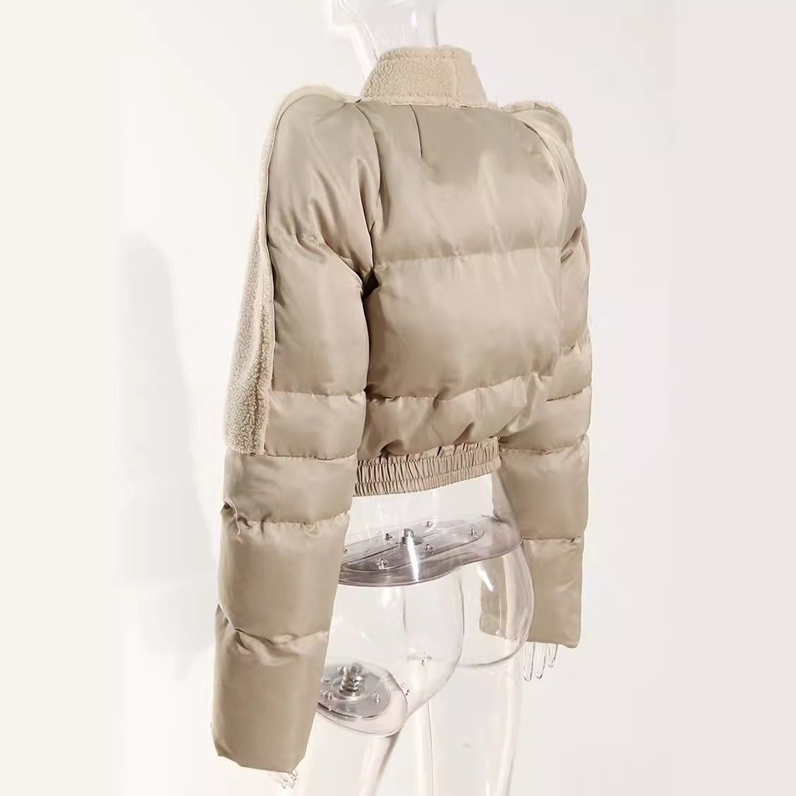 Cotton jacket with tower shoulder zipper plush splicing quilting exaggerated silhouette flying shoulder cotton jacket