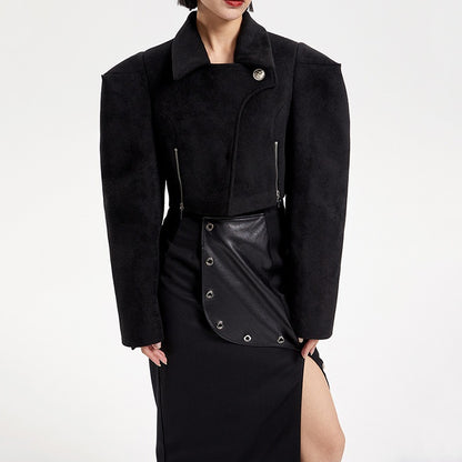 Wide shoulder short woolen coat with silhouette women's winter new style three-dimensional temperament trend top