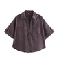 Linen blend pocket decoration single breasted short shirt