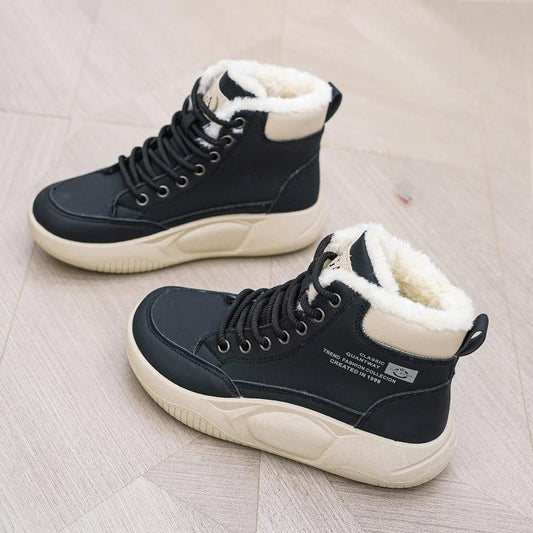 New winter warm shoes with added fleece, versatile student cotton shoes, sponge cake casual sports shoes, trendy