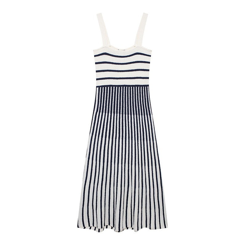 Women's Autumn Dress with Diagonal Knitted Stripes