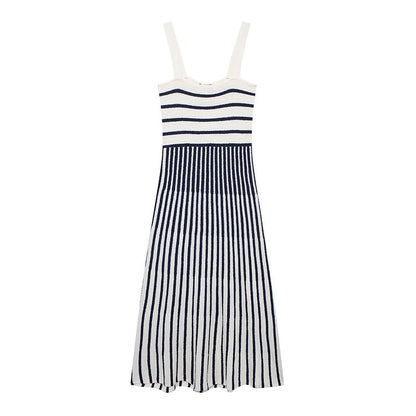 Women's Autumn Dress with Diagonal Knitted Stripes