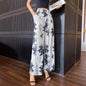 Versatile casual pants women's straight printed long pants high waisted slimming and draped wide leg pants