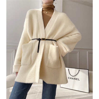 Heavy cargo temperament imitates mink fur sweater jacket women's loose and lazy thick knitted cardigan without shedding hair