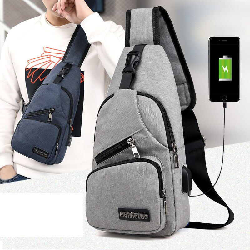 Male Shoulder Bags USB Charging Crossbody Bags Men Anti Theft Chest Bag School Summer Short Trip Messengers Bag