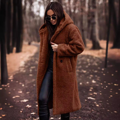 Long net color long sleeved woolen women's coat