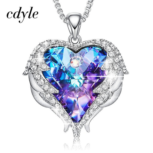 Cdyle Angel Wings Necklace Crystals from Swarovski Necklaces Fashion Jewelry For Women Heart Of Angel Mother's Day Gifts