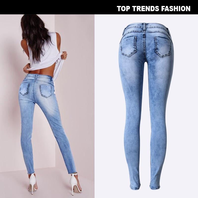 Popular Slim Pencil Pants Stretch Denim Ripped Pencil Pants Are Thin And Multi-Hole Patch Trend Models