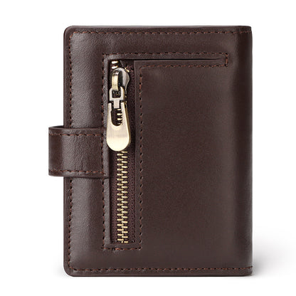 New Men's Leather Card Holder RFID Antimagnetic Short Wallet Retro Zipper Automatic Card Holder