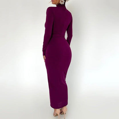 Half high neck long sleeved dress for women's fashion, sexy, spicy girl temperament, tight fitting long skirt