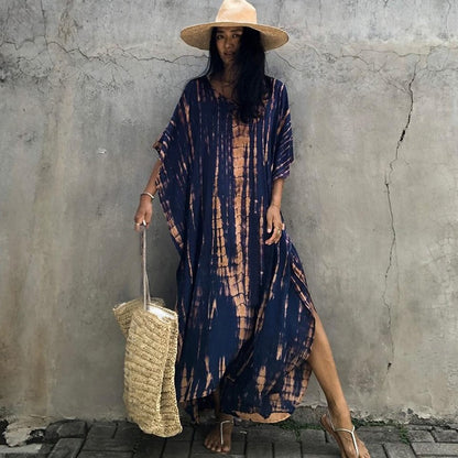 Beach cover up halo dyed flower dress loose vacation beach robe