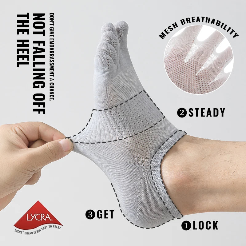 1 Paar Fünf-Finger-Kurzsocken aus reiner 100% Baumwolle Uni-Sex schweißabsorbierend, antibakteriell, atmungsaktiv, Mesh-Bootssocken, Laufsport-Zehensocken