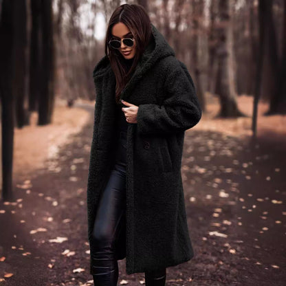 Long net color long sleeved woolen women's coat