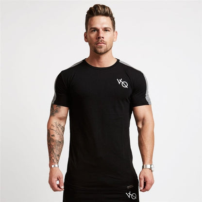 Spor T Shirt Erkek Pamuklu O-Boyun Spor Salonu Antrenman T Shirt Erkek Elastik Sıkı Koşu T Shirt Spor Vücut Geliştirme Fitness Gömleği