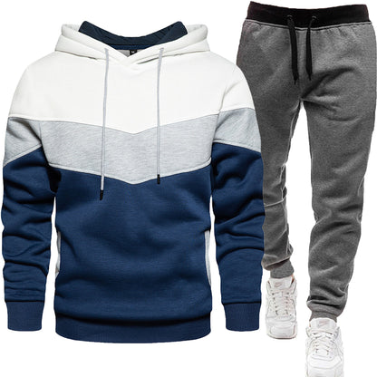 Dreifarbiger Hoodie-Sportanzug für Herren, modisch und lässig, Frühlings- und Herbstspleiß-Kapuzenoberteil, lange Hosen, zweiteiliges Set