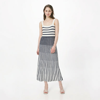 Women's Autumn Dress with Diagonal Knitted Stripes