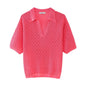 Women's Jacquard Mesh Loose Polo Knitted Shirt for Women