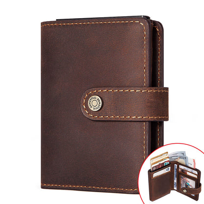 Crazy Horse Leather Men's Coin Purse RFID Anti-magnetic Short Wallet European and American Retro Zipper Leather Card Holder for Men