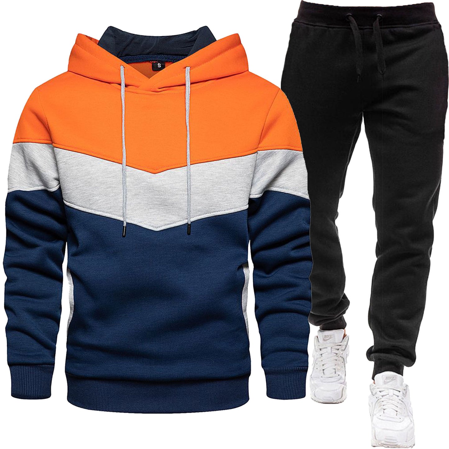 Dreifarbiger Hoodie-Sportanzug für Herren, modisch und lässig, Frühlings- und Herbstspleiß-Kapuzenoberteil, lange Hosen, zweiteiliges Set