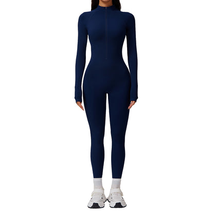 Naked waist hugging yoga jumpsuit, outdoor tight fitting and warm jumpsuit, running and fitness suit