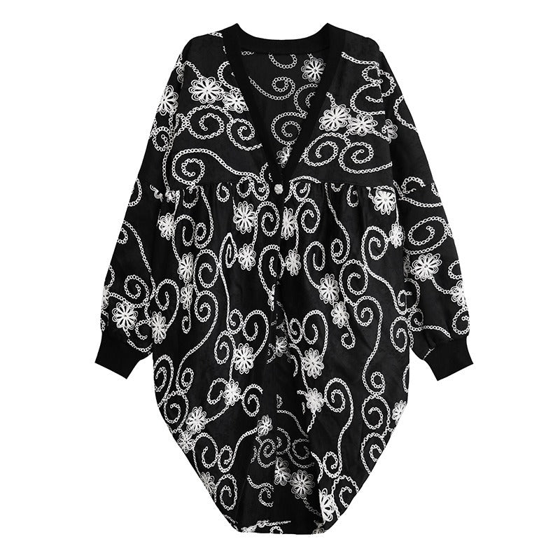 Heavy Industry Embroidered Windbreaker Coat Loose Bat Sleeve Mid length Cardigan