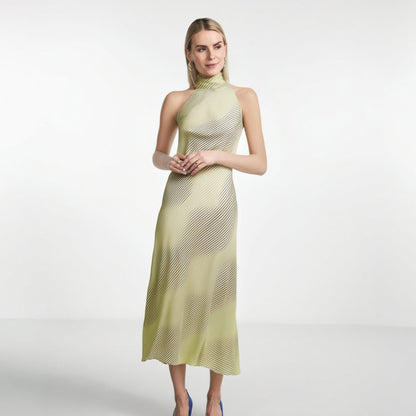 Long satin backless sleeveless dress for women