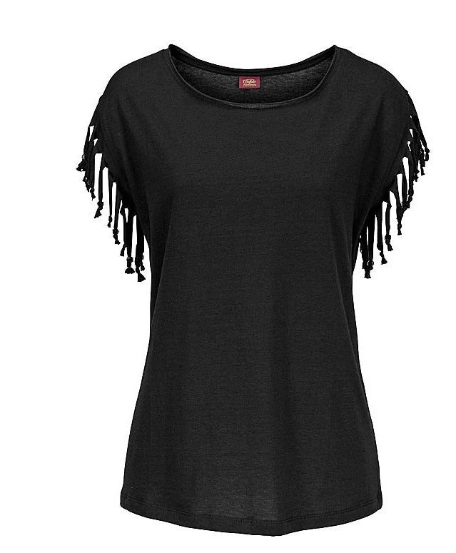 Round neck short sleeved tassel tie t-shirt top