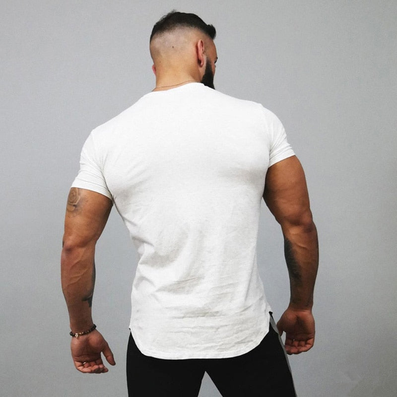 Spor T Shirt Erkek Pamuklu Kuru Fit Spor Salonu Antrenman T-Shirt Erkek Rashgard Koşu Gömleği Spor Giyim Spor Vücut Geliştirme Gömleği Fitness Üst