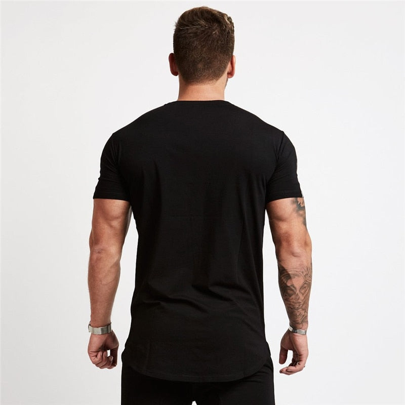 Sport T Shirt Men Cotton O-Neck Gym Training T shirt men Elastic tight Running T shirt Sport Bodybuilding Fitness shirt