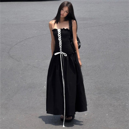 Women's sexy solid color fashion tie long dress for women