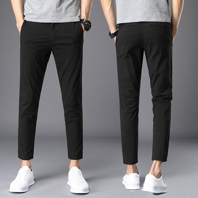 New Men's Slim Fit Summer Thin Cotton Ankle-Length Pants men Fashion Leisure Versatile Joggers Black Trousers Male luxury brand